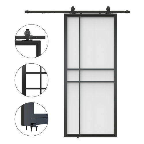 JUBEST 36in x 84in Glass Barn Door with Installation Hardware Kit, One